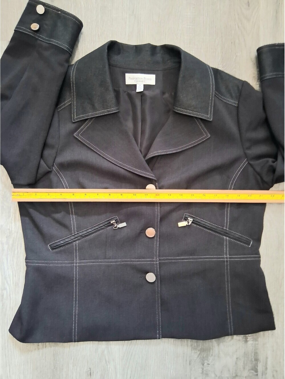 Conrad C Proportion Petite Size 16 Black Gray Contrast Stitch Skirt Suit Set - Picture 8 of 15